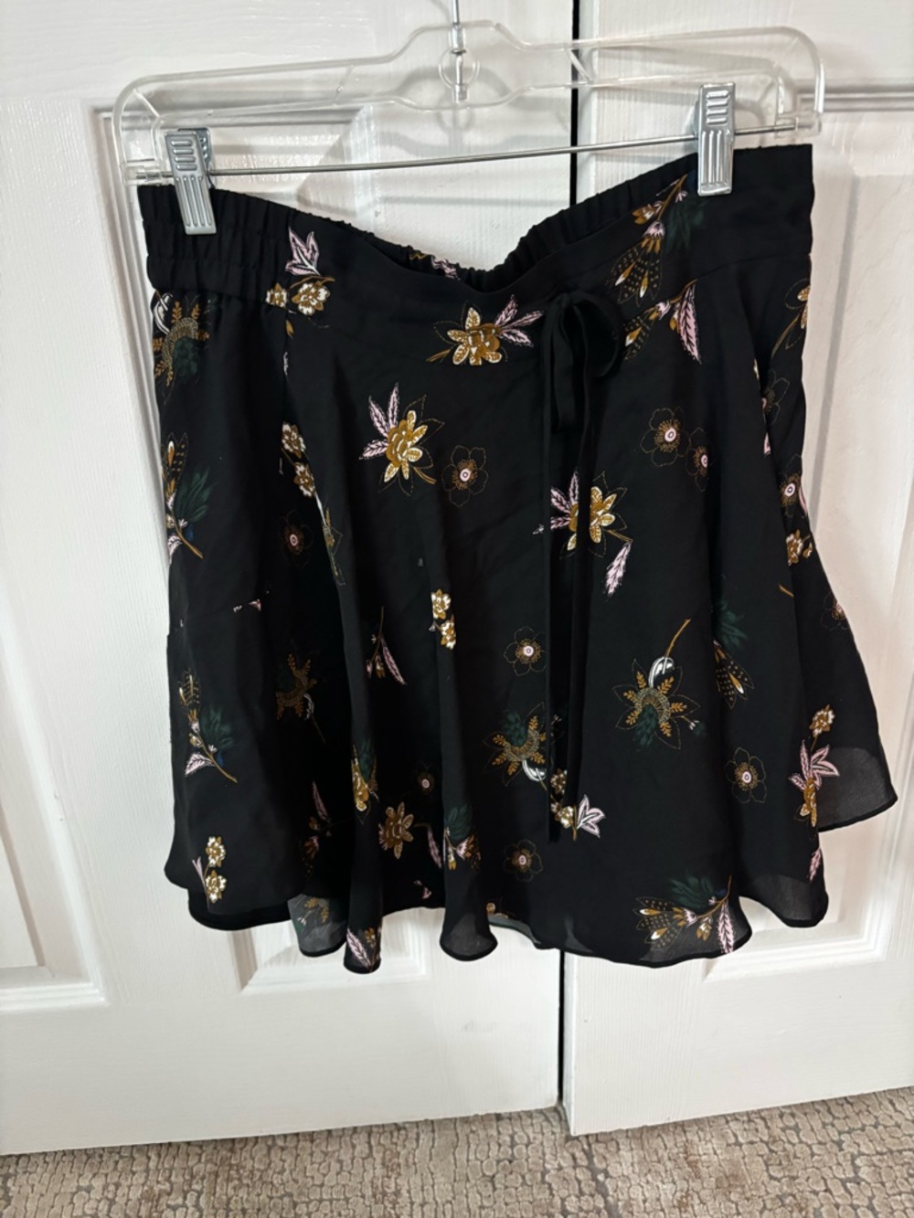 A.L.C. Black Floral Mini Skirt with Pink and Gold Details Womens 2